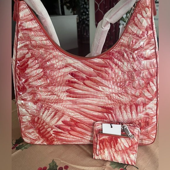 NWT Brahmin SET Tabitha  Shoulder Bag and Jane Wallet in PINK FLAMINGO Melbourne - Picture 3 of 15